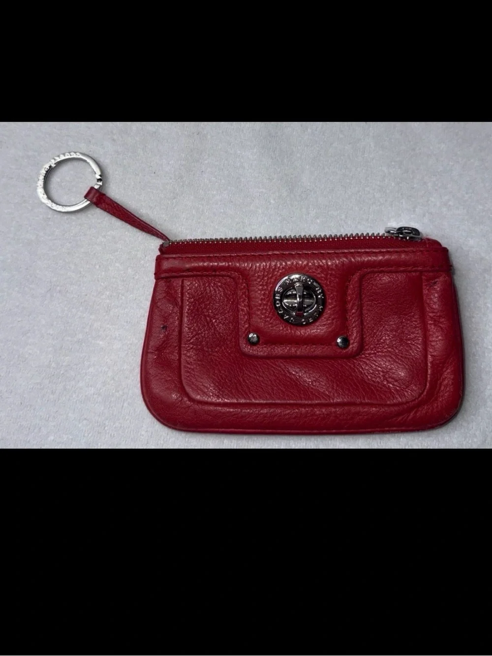 Red Leather Coin Pouch with Keyring